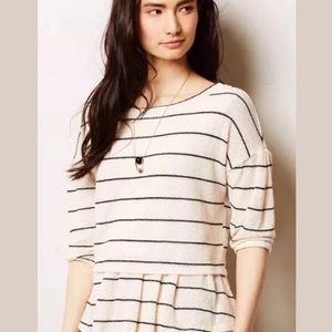 POSTMARK Latitude Peplum Blouse Striped Shirt Top Ivory Black Anthropologie Bow